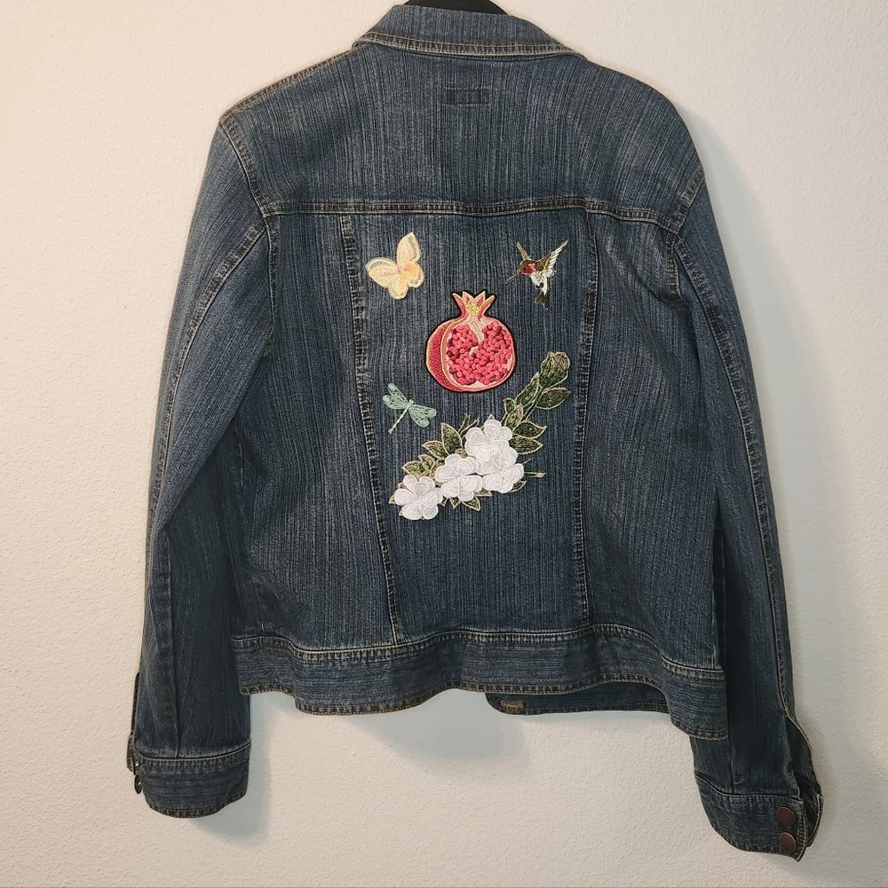 Women's Upcycled Pomegranate Jean Jacket, Large - Picture 1 of 7